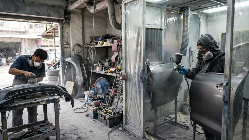 Contoh website bengkel untuk layanan cat dan body repair