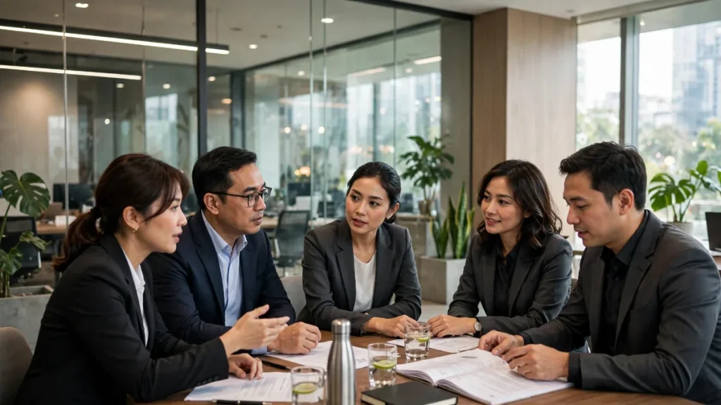 Tim advokat di kantor hukum, ilustrasi contoh website law firm