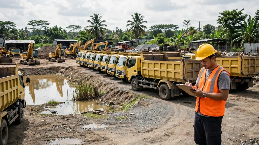 Contoh website rental alat berat dengan armada dump truck di pool