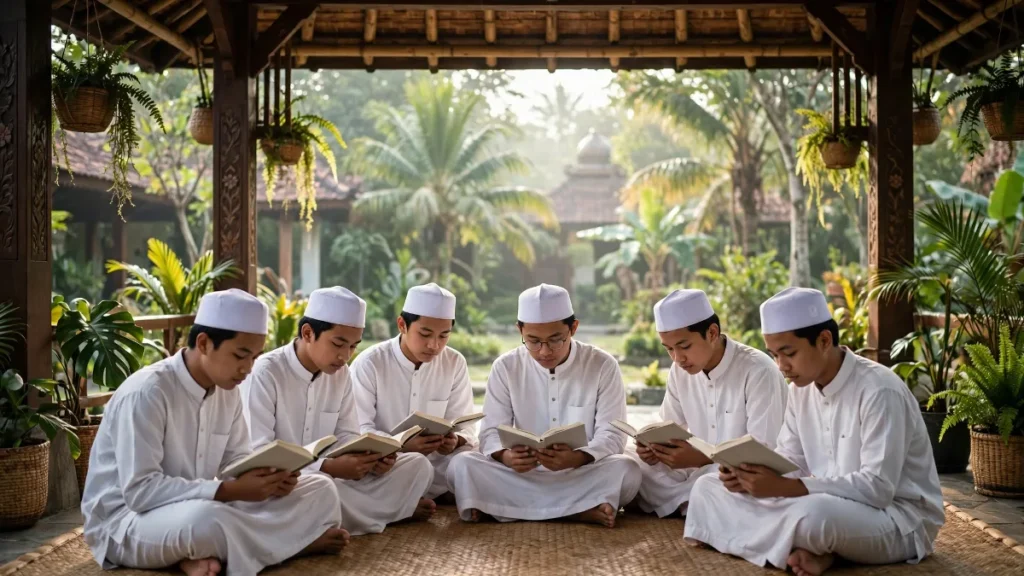 Santri belajar di pesantren, bagian dari contoh website sekolah