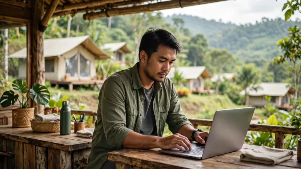 Pengelola glamping di Sentul meninjau harga website