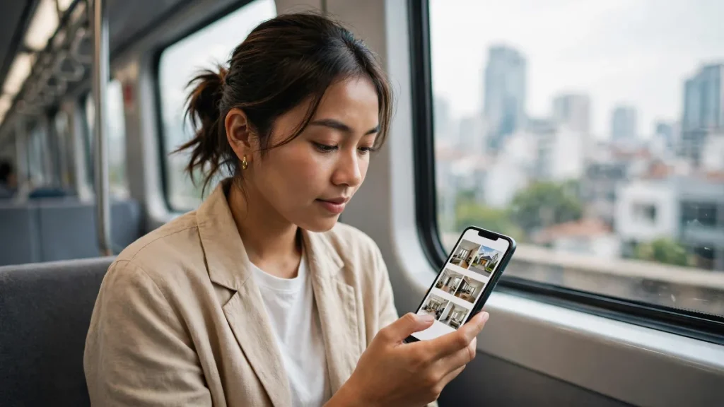 Calon pembeli melihat iklan properti online di HP