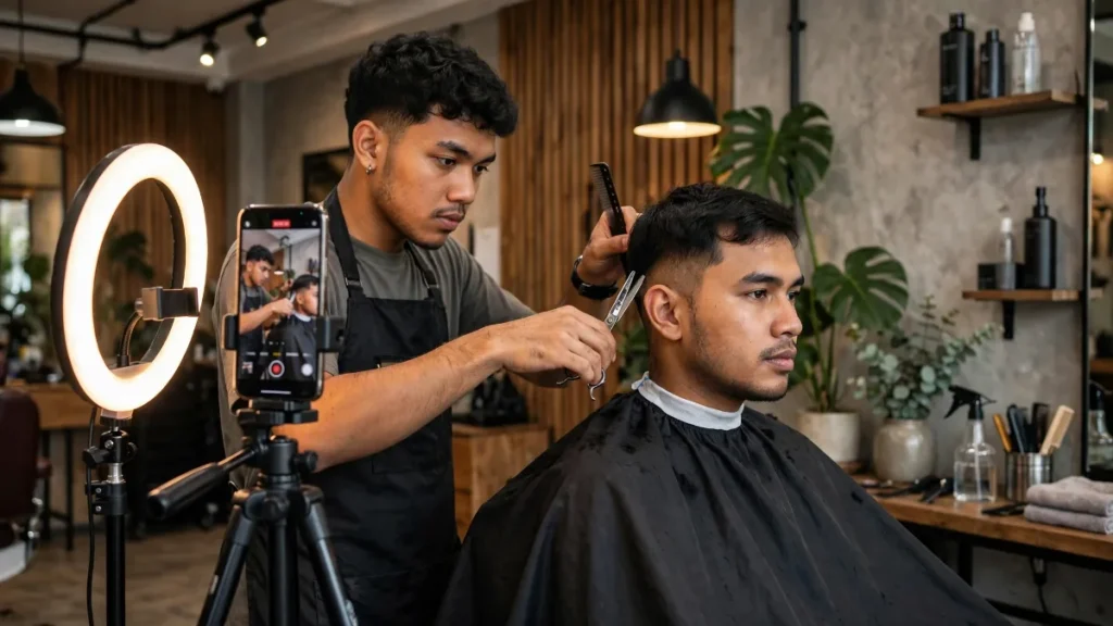 Promosi barbershop lewat video transformasi potong rambut
