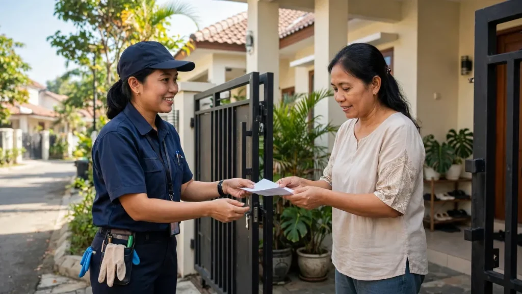 Promosi cleaning service dengan membagikan brosur di perumahan