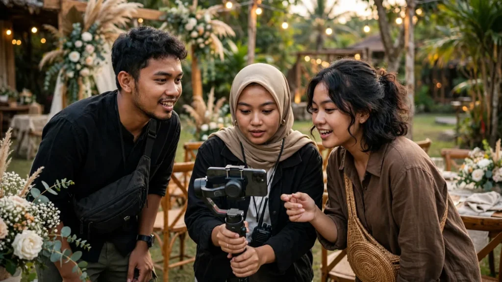 Tim EO merekam konten behind the scenes untuk promosi event organizer