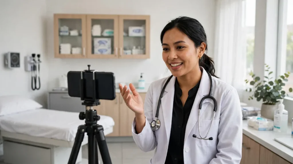 Dokter klinik membuat konten edukasi untuk promosi klinik online