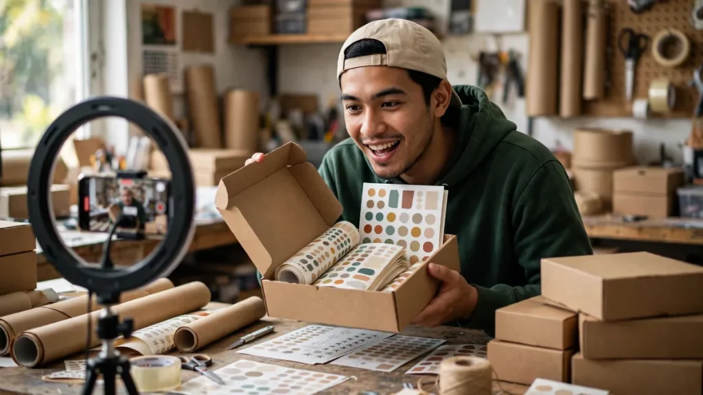 Promosi percetakan lewat video unboxing stiker dan kemasan UMKM