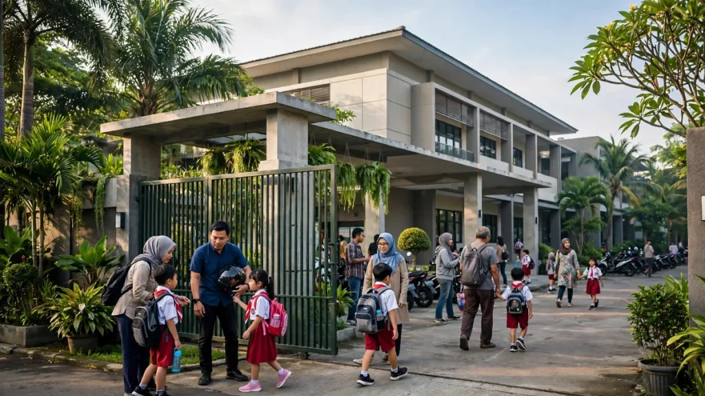 Gerbang sekolah dasar, foto penting untuk profil sekolah di Google Maps