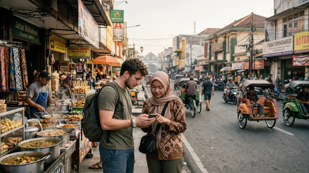 Wisatawan mencari restoran gudeg dekat Malioboro, contoh SEO lokal Jogja
