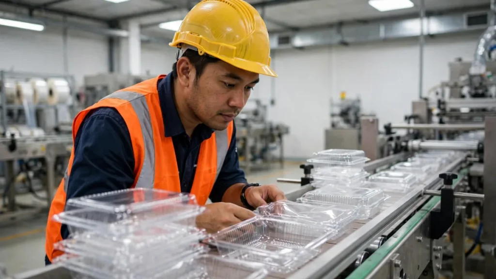Insinyur memeriksa produk di lini produksi, hasil SEO manufaktur