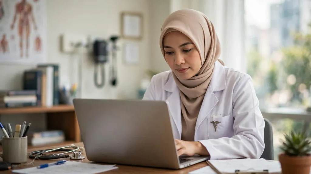 Dokter meninjau konten kesehatan untuk SEO rumah sakit