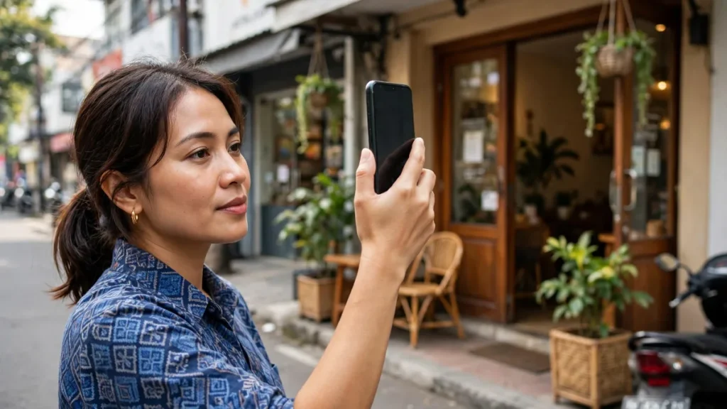 Pemilik usaha merekam video untuk verifikasi Google Bisnis