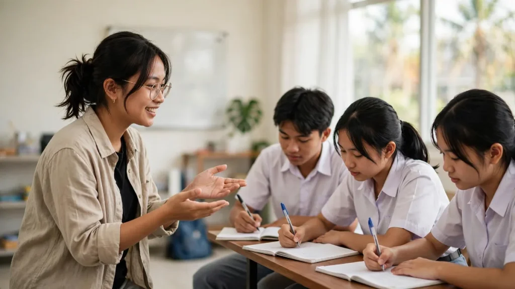 Tutor mengajar siswa SMA, contoh konten website bimbel Depok