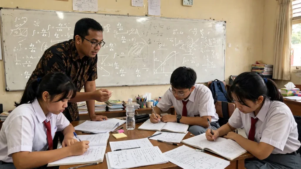 Fitur website bimbel: website bimbel dengan pengajar membimbing kelompok siswa SMA