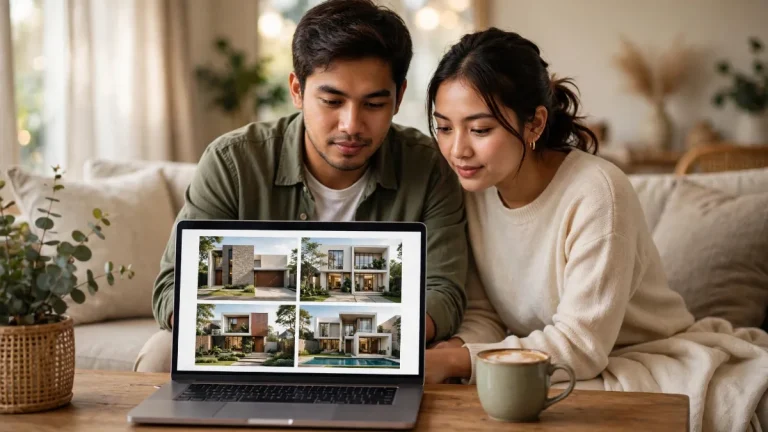 Pasangan muda mencari rumah lewat website properti