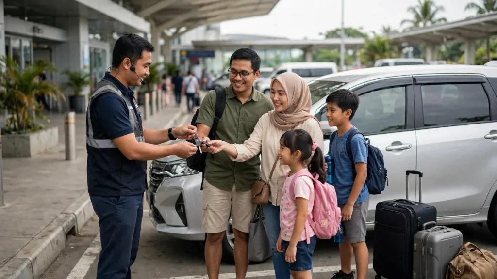 Website rental mobil dengan serah terima kunci kepada keluarga di bandara