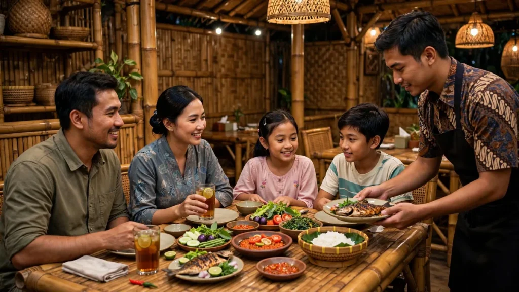 Website restoran Sunda dengan keluarga menikmati hidangan