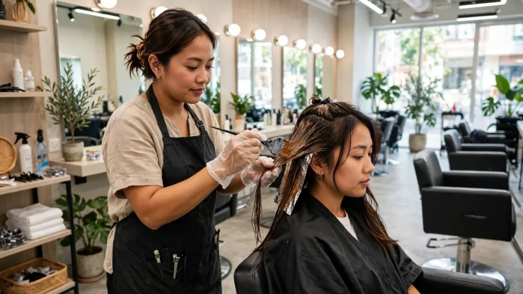 Website salon kecantikan dengan stylist mewarnai rambut pelanggan
