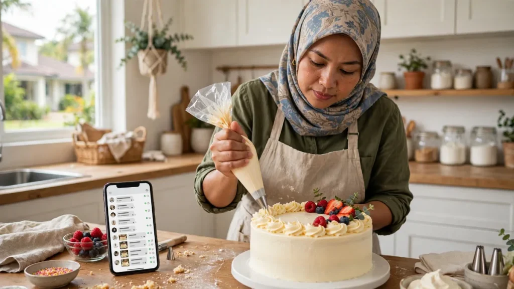 Ibu rumah tangga di Cibubur menjalankan usaha kue, contoh website UMKM Cibubur