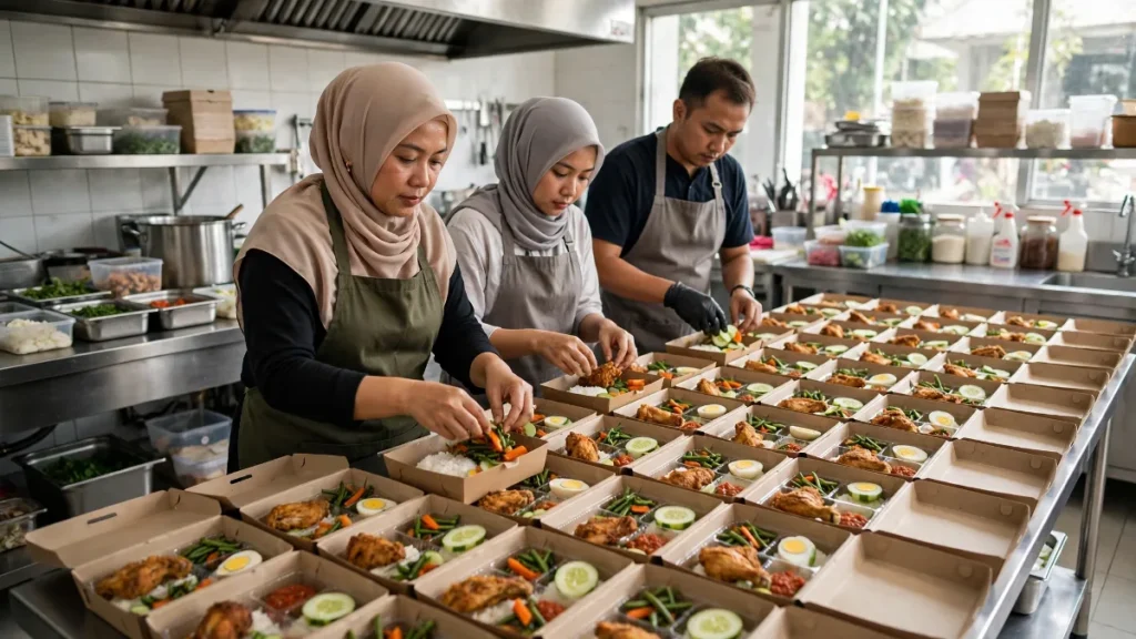 Pemilik usaha katering di Tangerang menyiapkan pesanan, contoh website UMKM Tangerang