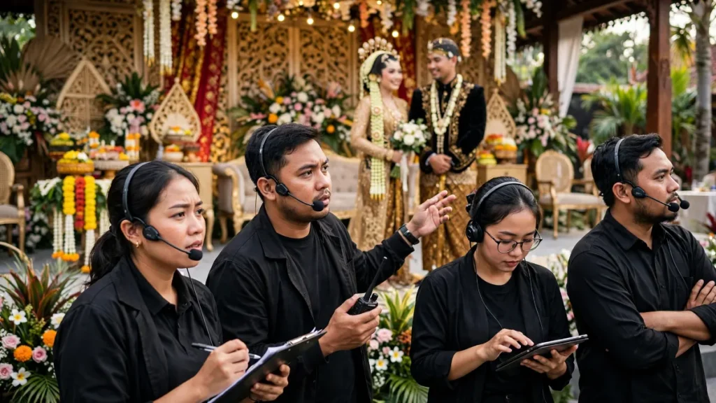 Website wedding organizer dengan kru mengkoordinasi resepsi adat Jawa